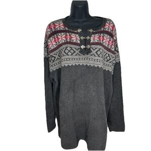 Woolrich Fair Isle Knit Clasp Sweater Long Sleeve Crewneck Gray Sz Large